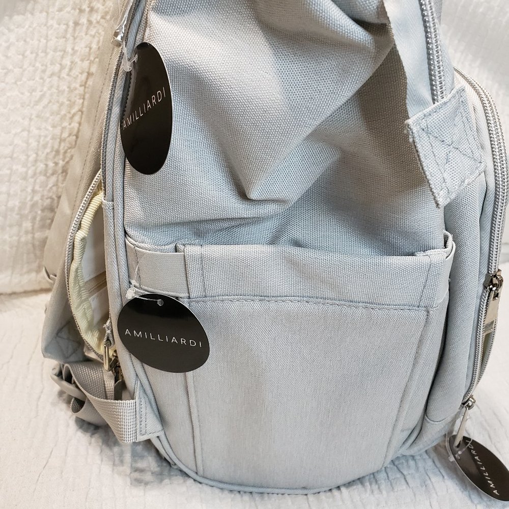 NWT AMILLIARDI Diaper bag backpack gray canvas - Picture 3 of 14